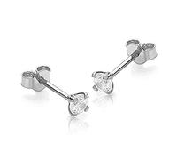 Carissima Orecchini a Perno con Zircone Cubico da 3 mm Rotondo in Oro Bianco 9 ct