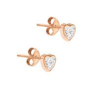 Carissima Orecchini a Perno con Zircone Cubico da 4 mm e Cuore da 5 mm in Oro Rosa 9 ct