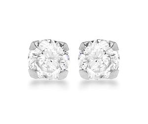 Carissima Orecchini a Perno con Zircone Cubico da 7 mm Rotondo in Oro Bianco 9 ct