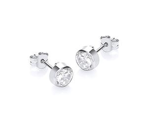 Carissima Orecchini a Perno con Zircone Cubico Rotondo da 5 mm in Oro Bianco 9 ct