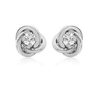 Carissima Orecchini a Perno con Zirconi Cubici da 3 mm e Nodo da 7 mm in Oro Bianco 9 ct