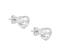 Carissima Orecchini a Perno con Zirconi Cubici da 4 mm e Cuore da 5 mm in Oro Bianco 9 ct