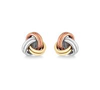 Carissima Orecchini Bottoni con Nodo da 7 mm in Oro Tre Colori 9 ct per Donna