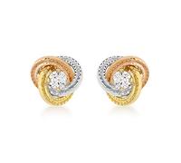 Carissima Orecchini Bottoni con Nodo e Zirconi Cubici da 8 mm in Oro Tre Colori 9 ct per Donna