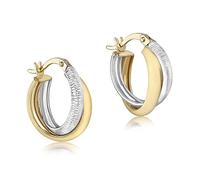 Carissima Orecchini Creola a Crossover con Taglio Diamantato Bianco da 5,5 mm x 15 mm in Oro Giallo e Bicolore 9 ct per Donna