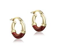 Carissima Orecchini Creole con Tubo Leggermente Intrecciato in Smalto Rosso da 16,5mm in Oro Giallo 9ct