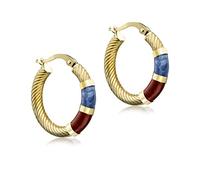 Carissima Orecchini Creole con Tubo Twist e Smalto Blu e Rosso da 21,5mm in Oro Giallo 9ct