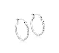 Carissima Orecchini Creole Rotondi con Taglio Diamantato da 18 mm in Oro Bianco 9 ct