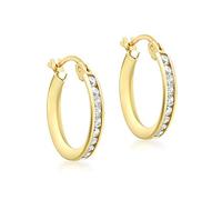 Carissima Orecchini creoli 16 mm con zirconi incastonati in fila singola da donna in oro giallo 9 ct