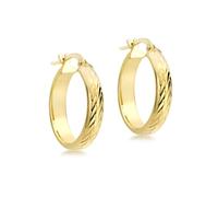 Carissima Orecchini creoli rotondi 22 mm diamantati con chiusura a scatto da donna in oro giallo 9 ct