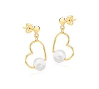 Carissima Orecchini Pendenti a Cuore con Perle d’Acqua Dolce da 5 mm da Donna in Oro Giallo 9ct