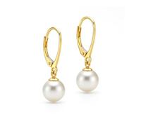 Carissima Orecchini Pendenti con Perla 7 mm x 24 mm in Oro Giallo 9 ct per Donna