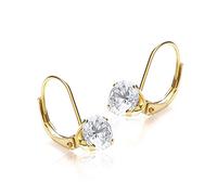 Carissima Orecchini pendenti con zircone tondo 6 mm da donna in oro giallo 9 ct