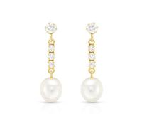 Carissima Orecchini pendenti con zirconi e perle da donna in oro giallo 9 ct