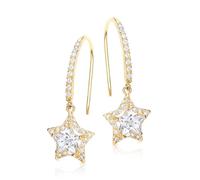 Carissima Orecchini pendenti stella 12 x 28 mm con zirconi da donna in oro giallo 9 ct