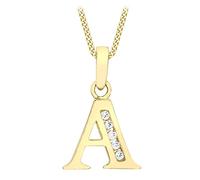 CARISSIMA Pendente con iniziale A in cubic zirconia 10 x 12 mm su collana con catena a curb taglio diamante da 0,7 mm in oro giallo 9 ct di lunghezza 46 cm/18 pollici