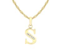 CARISSIMA Pendente con iniziale S in cubic zirconia su collana con catena a curb da 46 cm in oro giallo 9 ct