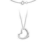 CARISSIMA Pendente da Donna in Oro Bianco 9 ct con Pendente Slider a Cuore da 12 x 14 mm su Collana a Maglia Curb Diamantata in Oro Bianco 9 ct da 0,7 mm di Lunghezza 46 cm/18 Pollici