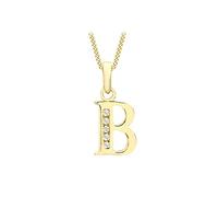 CARISSIMA Pendente Donna in Oro Giallo 9 ct con Lettera B in Zircone Cubico 7 x 12 mm su Catena a Maglia Groumette da 46 cm
