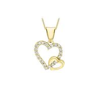 CARISSIMA Set orecchini e pendente cuore aperto da donna in oro giallo 9 ct su collana curb, 46 cm