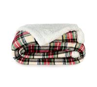 Caritex Coperta Plaid Tartan in Pile Coral e Sherpa - Dimensioni Varie W462 Una Piazza e Mezza 160x210 cm Panna