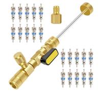 Carkio Kit di strumenti per la rimozione del nucleo della valvola, doppia misura SAE da 1/4" e 5/16" con 20 nuclei di valvola, strumento di riparazione HVAC AC per sistemi di valvole Schrader R32 R410