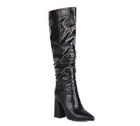Carkuolary Donne Knee Stivali Alti with Chunky Heel Appuntito Faux Coccodrillo Comodo and Fashionable Retrò Stivali for Autunno and Inverno Wear per donne Ragazze Le signore nero Numero 45