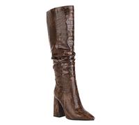 Carkuolary Donne Knee Stivali Alti with Chunky Heel Appuntito Faux Coccodrillo Comodo and Fashionable Retrò Stivali for Autunno and Inverno Wear per donne Ragazze Le signore Marrone Numero 33