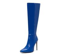 Carkuolary Womens Knee Stivali Alti Sexy Appuntito tacco a spillo High Heel Long Autunno Stivali Moda & Classico Dress Scarpe per donne Ragazze Le signore Blu Numero 44
