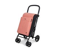 Carlett - Carrello della spesa, carrello da supermercato pieghevole, con 4 ruote e una grande capacità di 32 kg, borsa principale da 64 l, borsa termica da 12 l e tasca posteriore - Colore salmone