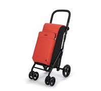 Carlett Carrello della Spesa Pieghevole 4 Ruote con Borsa Espandibile 50L, Borsa Termica 10L, Tessuto Impermeabile, Manico Regolabile, Freno di Sicurezza e Ruote Girevoli a 360°, Urban Quad, Rosso