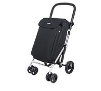 Carlett - Lite Family Lett470 |Carrello | Carrello pieghevole per supermercato | 4 ruote | Manubrio regolabile e freno di sicurezza | Borsa espandibile 58L | Borsa termica 12L | Nero