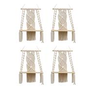 Carlgelrag 4X Boho Macrame Mensola da Appendere Un Parete Nappa Intrecciata Un Mano Arazzo Rack Appendiabiti Galleggiante nel Legno per La Decorazione della Parete di Casa