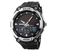 Carlien energia solare impermeabile quarzo uomo analogico digitale sport orologio da polso argento