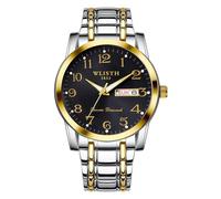 CARLIEN Orologio analogico da uomo, alla moda, color argento e oro, facile da leggere, impermeabile, a 2 tonalità, in acciaio inox, numeri arabi, classico, data, calendario, oro, nero, numero, Argento