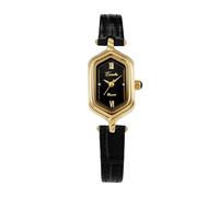 CARLIEN Orologio da polso analogico al quarzo da donna con cinturino in pelle marrone e nero, con strass, elegante, delicato, nero, Vintage, Petite, Elegante