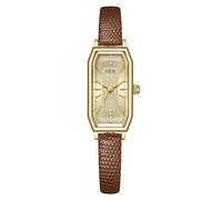 CARLIEN Orologio da polso analogico da donna, piccolo, dorato, vintage, con strass, rettangolare, al quarzo, sottile, cinturino in pelle, impermeabile, analogico, Marrone scuro., Vintage, alla moda