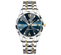 CARLIEN Orologio da polso analogico da uomo con quadrante grande e quadrante grande, cinturino in acciaio inox, quadrante con diamanti, calendario luminoso, impermeabile, Argento blu, Moda, Vintage