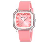 CARLIEN Orologio da polso da donna, alla moda, al quarzo, trasparente, con cinturino in morbido silicone, facile da leggere, impermeabile, casual, leggero, Rosa corallo, Alla moda, semplice, casual