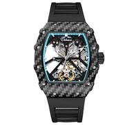 CARLIEN Orologio da polso da uomo, alla moda, automatico, con scheletro, luminoso, cinturino in silicone, con quadrante grande, impermeabile, vuoto, casual, alla moda, Nero e blu., Moda, Fresco