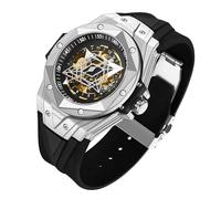 CARLIEN Orologio da polso da uomo, elegante, automatico, meccanico, in silicone, analogico, impermeabile, luminoso, sportivo, casual, cinturino in gomma nera