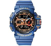 Carlien Orologio da polso da uomo, sportivo, militare, al quarzo, con doppio display, impermeabile, multifunzionale, Blu, 42 mm, Meccanico