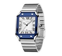 CARLIEN Orologio da polso unisex, classico, quadrato, numeri romani, argento, analogico, impermeabile, cinturino in acciaio inox, visualizzazione della data, orologio da polso casual, Blu, Moda