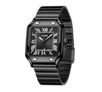 CARLIEN Orologio da polso unisex, classico, quadrato, numeri romani, argento, analogico, impermeabile, cinturino in acciaio inox, visualizzazione della data, orologio da polso casual, nero, Moda