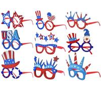 CARLIEN Set di 9 occhiali da sole per il 4 luglio, con bandiera statunitense patriottica, per feste del giorno dell'indipendenza, accessori per cabina fotografica del giorno della commemorazione