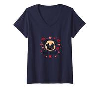 Carlini e Baci: Adorabile Regalo Romantico per San Valentino Amante dei Cani Maglietta con Collo a V, Donna, Navy, M
