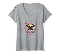 Carlini e Baci: Adorabile Regalo Romantico per San Valentino Amante dei Cani Maglietta con Collo a V, Donna, Grigio Melange, L