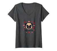 Carlini e Baci: Adorabile Regalo Romantico per San Valentino Amante dei Cani Maglietta con Collo a V, Donna, Grigio Scuro, XL