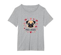 Carlini e Baci: Adorabile Regalo Romantico per San Valentino Amante dei Cani Maglietta, Donna Plus-Size, Grigio Melange, 2X