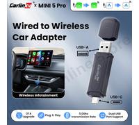 Carlinkit Mini 5 Pro Adattatore cablato a wireless Connessione senza soluzione di continuità per Carplay cablato/Android Auto Ble Wifi Infortunio Aggiornamento MINI 5